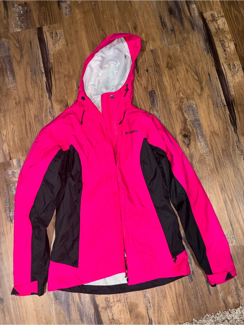 Columbia Women's Hot Pink and Black Hooded Rain Jacket